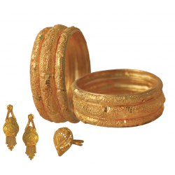 Nilano 22K Gold Plated 6 Pcs Handmade Bangles Set, With Earrings, Finger Ring For Women DC235